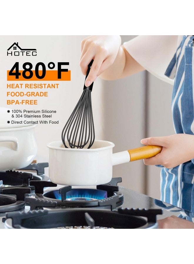 HOTEC 4 Pieces Silicone Whisks Set, Wire Balloon Whisks Egg Beater, Non-slip Handle Whisk for Non-stick Cookware Perfect for Cooking, Stirring, Beating and Blending (Black) - Image 2
