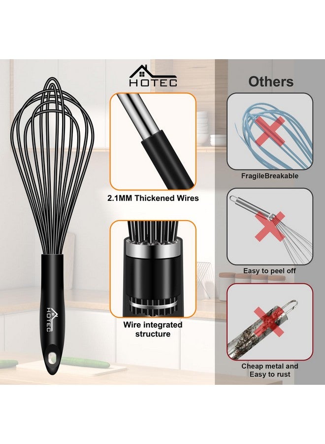 HOTEC 4 Pieces Silicone Whisks Set, Wire Balloon Whisks Egg Beater, Non-slip Handle Whisk for Non-stick Cookware Perfect for Cooking, Stirring, Beating and Blending (Black) - Image 5