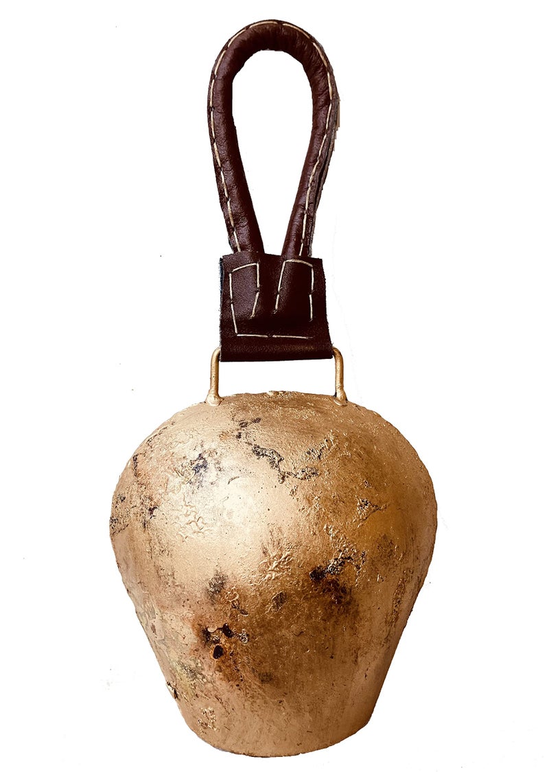 ALADEAN Rustic Decorative Bell 5 Large Harmony Bell Vintage Handmade Giant Swiss Cowbell Christmas Wreath Ornament Huge Country Style Door Wall Hanging Bells Shabby Chic 1 Rustic Bell 5 Leather Strap - Image 2