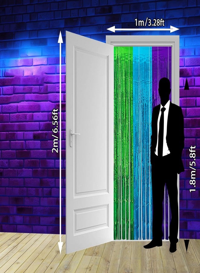 عبوتان من ستائر شراشيب معدنية لألعاب الفيديو، خلفية لتزيين حفلات أعياد الميلاد، 3.28 × 6.56 قدم، شرائط لامعة من رقائق معدنية باللون البنفسجي والأزرق والأخضر، دعائم كشك الصور لحفلات أعياد ميلاد الأولاد التي تعتمد على ألعاب الفيديو، لوازم تزيين وهدايا. - Image 3