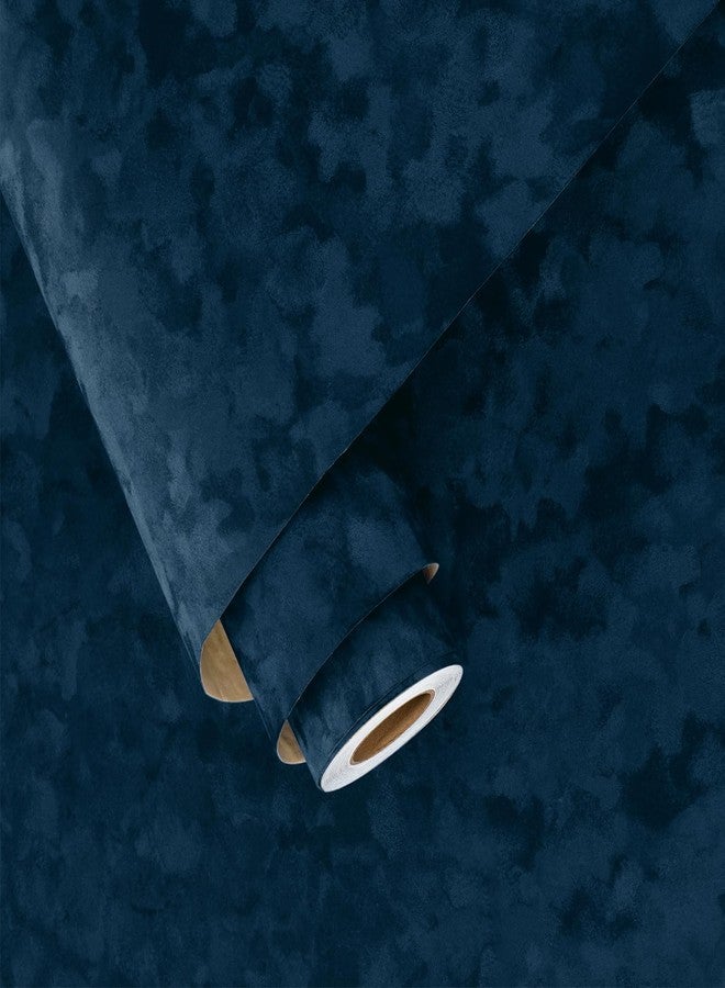 Wallercity Blue Velvet Fabric Wallpaper Peel and Stick Floral Blue Flocking Fabric Contact Paper for Walls Dresser Cabinets Self Adhesive Felt Wallpapers for Jewelry Box Shelf Backdrop 15.8''x78.7'' - Image 1