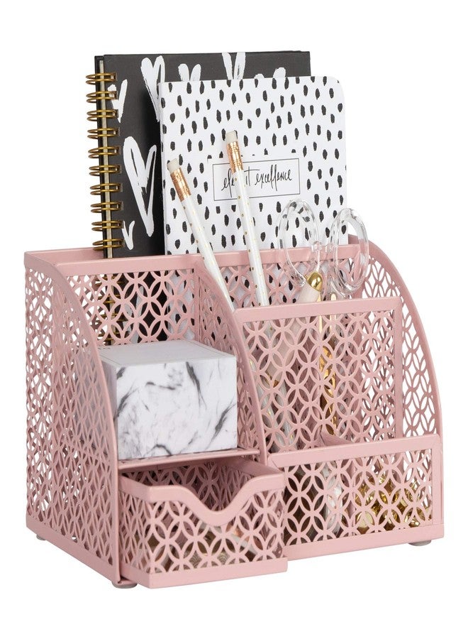 BLU MONACO Light Pink Desk Organizer | Cute Metal Desktop Organizer with Drawer & 6 Compartments | Girly Office Supply Storage for Home Office, School Locker & Workspace - Image 1
