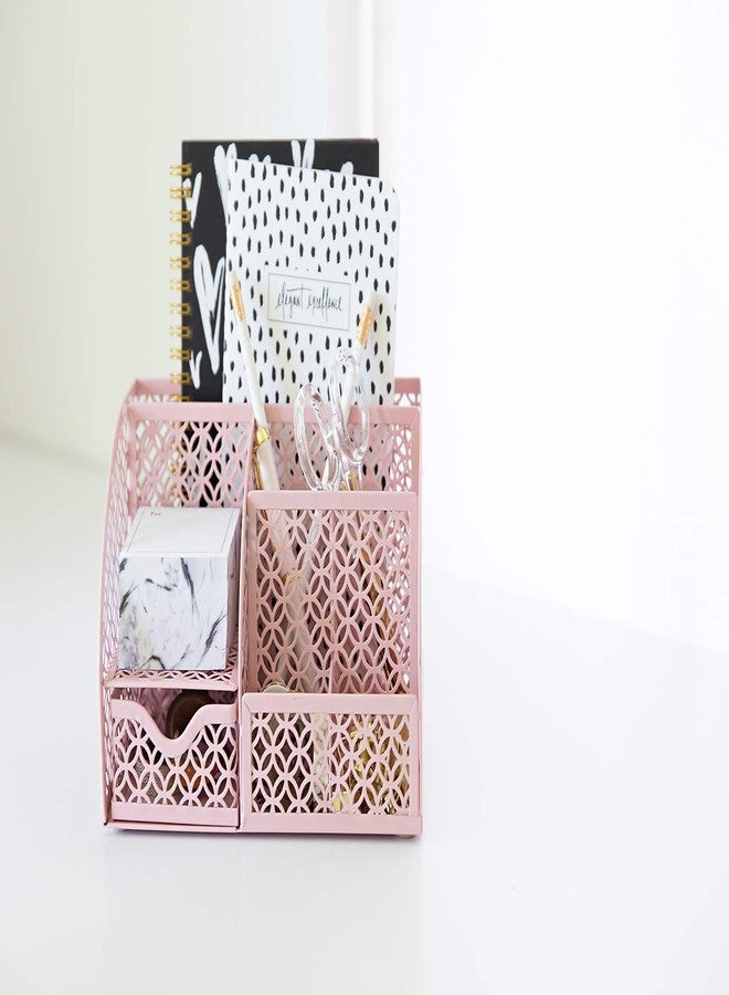 BLU MONACO Light Pink Desk Organizer | Cute Metal Desktop Organizer with Drawer & 6 Compartments | Girly Office Supply Storage for Home Office, School Locker & Workspace - Image 4
