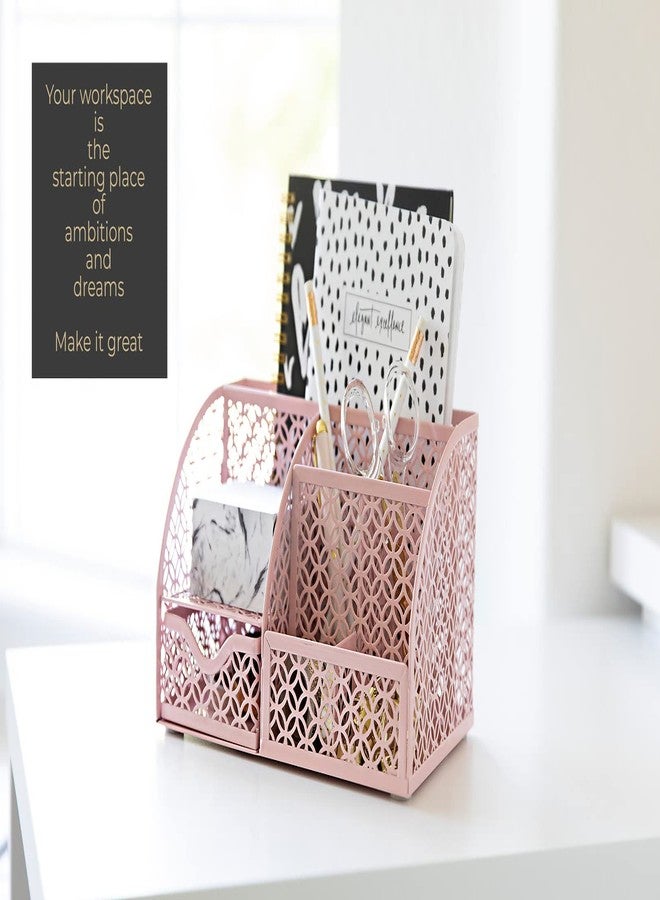 BLU MONACO Light Pink Desk Organizer | Cute Metal Desktop Organizer with Drawer & 6 Compartments | Girly Office Supply Storage for Home Office, School Locker & Workspace - Image 2