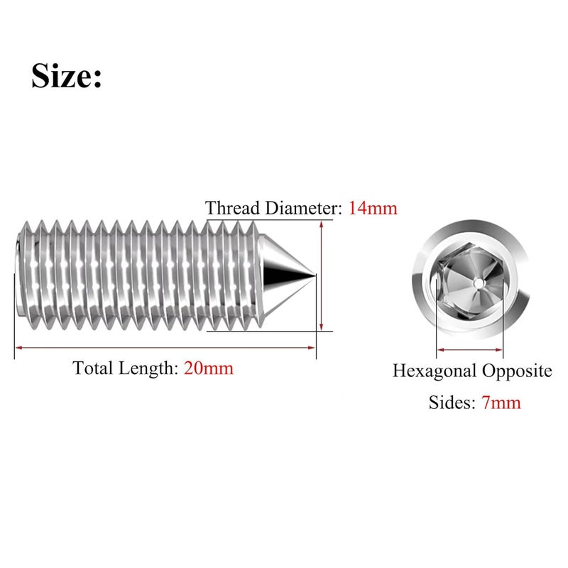 M14x20mm 304 Stainless Steel Hex Socket Grub Screws Cone Point Set of 10 - Image 3