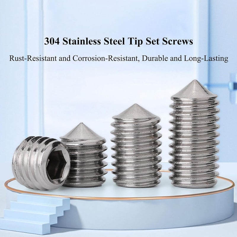 M14x20mm 304 Stainless Steel Hex Socket Grub Screws Cone Point Set of 10 - Image 4