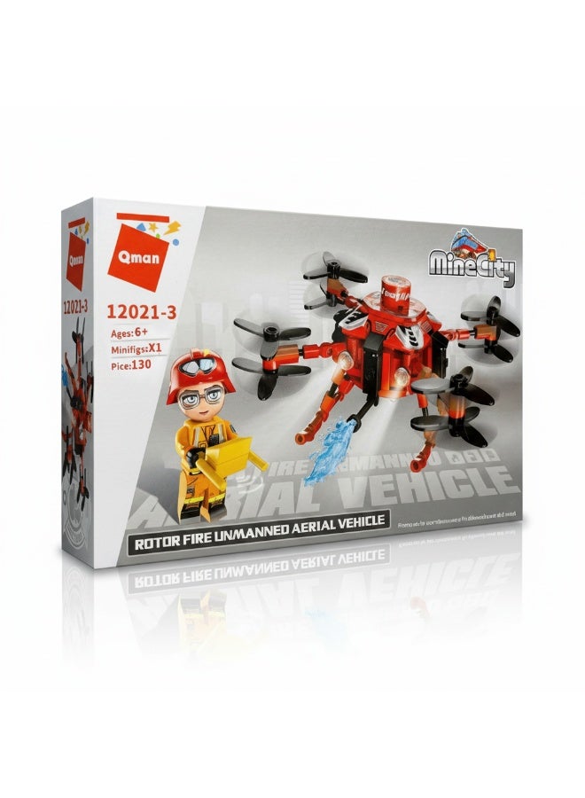 Qman MineCity Rotor Fire Unmanned Aerial Vehicle Building Set – 130 Pieces with Minifigure, Educational Construction Toy for Kids Ages 6+ - Image 4