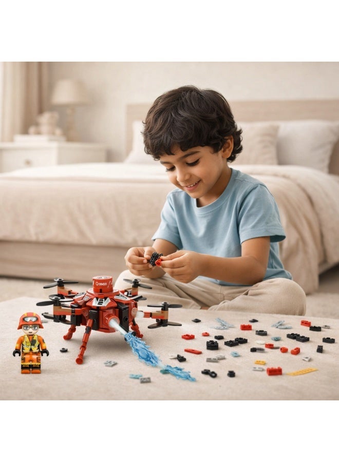 Qman MineCity Rotor Fire Unmanned Aerial Vehicle Building Set – 130 Pieces with Minifigure, Educational Construction Toy for Kids Ages 6+ - Image 2