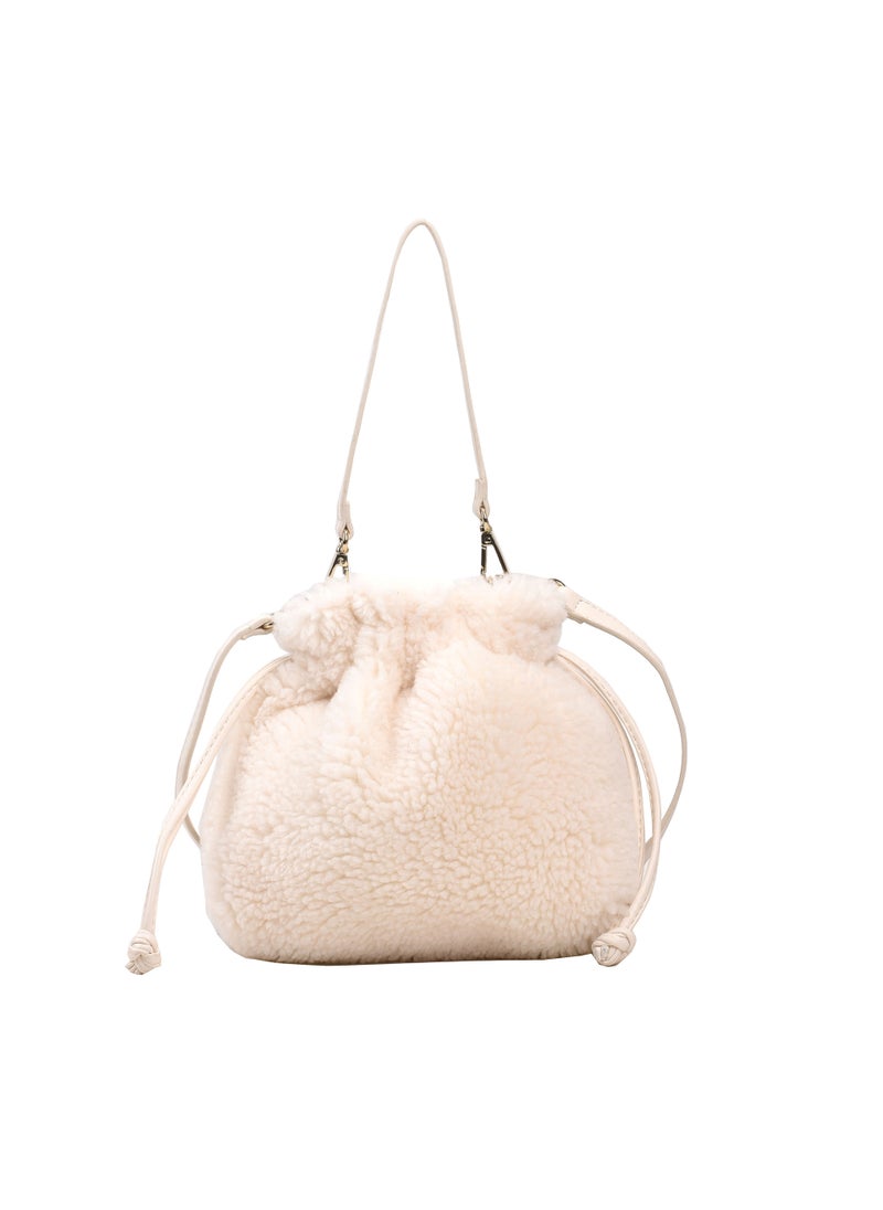 Generic - 2023 Fall Winter Fuzzy Drawstring Pouch Crossbody Bag White - Image 1