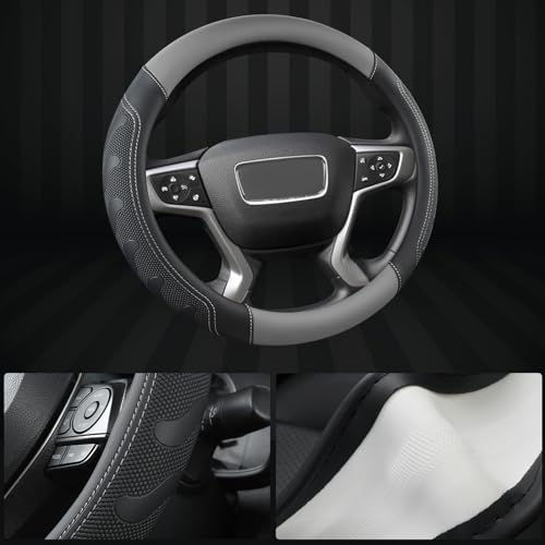 GIANT PANDA Steering Wheel Cover for GMC Sierra Acadia Terrain Yukon(Gray+Black-Standard Size) - Image 4