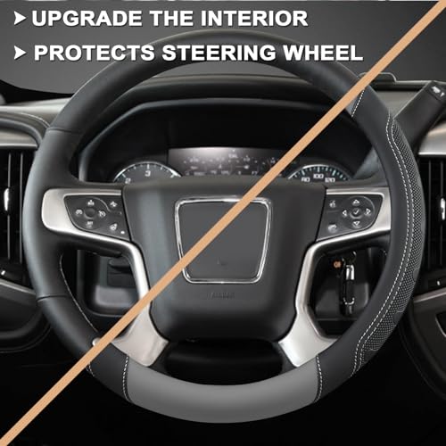 GIANT PANDA Steering Wheel Cover for GMC Sierra Acadia Terrain Yukon(Gray+Black-Standard Size) - Image 5