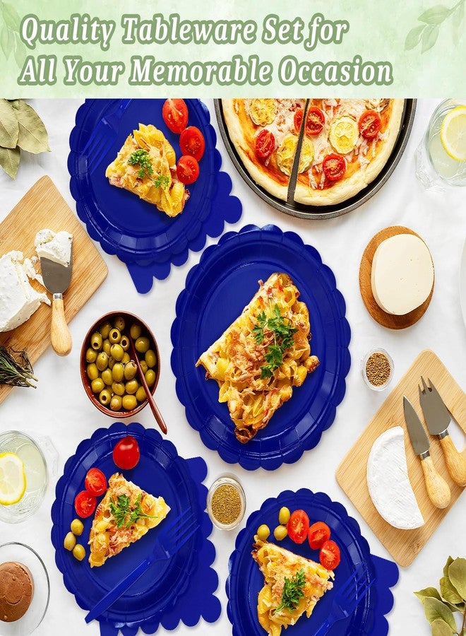 Mulbozy 100 Royal Blue Plates and Napkins Disposable Set Includes 25-9" & 25-7" Dessert Cake Scalloped Plates, Cocktail Napkins, Forks for for Holiday Party Supplies - Image 3