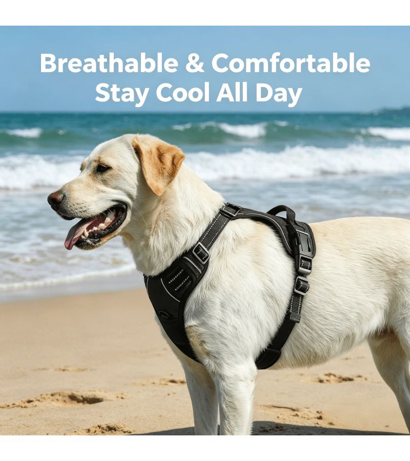 Black Medium Dog Chest Harness Leash with Reflective Strip and Handle - Image 5