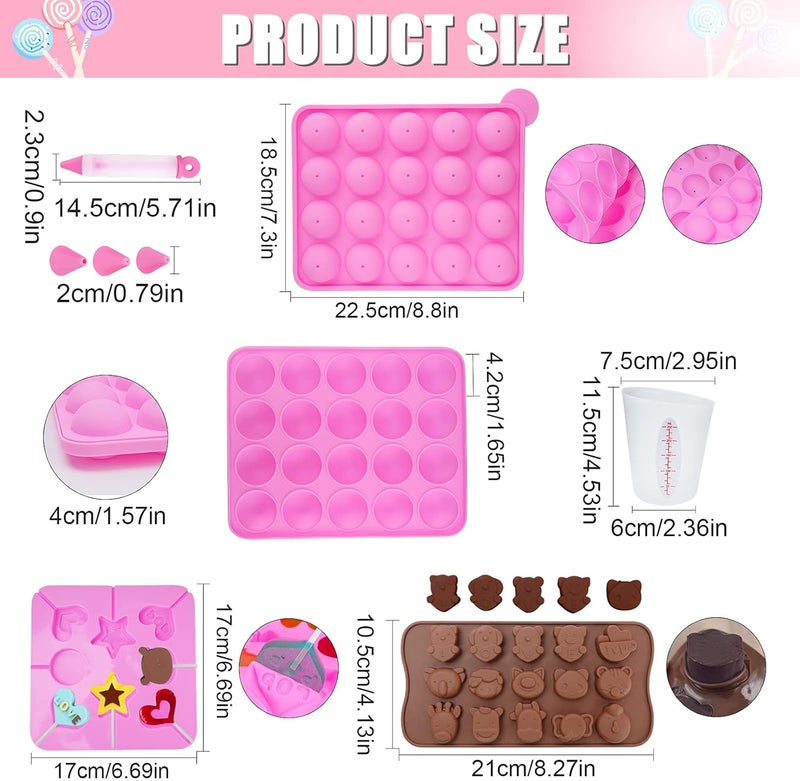 Ranchitel Cake Pop Maker Kit with 3 Silicone Mold Sets - 3 Tier Display Stand, Piping Tips and Coupler, Measuring Cup, Muffin Cupcakes, Decorating Pen, Lollipop Sticks, Candy Bags, Mothers Day Gifts for Mom - Image 3