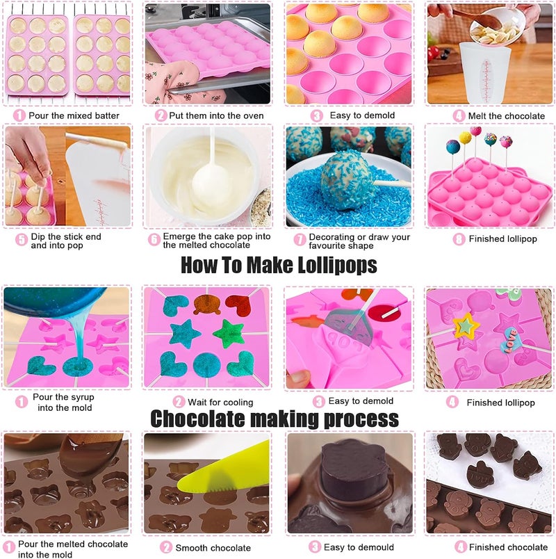 Ranchitel Cake Pop Maker Kit with 3 Silicone Mold Sets - 3 Tier Display Stand, Piping Tips and Coupler, Measuring Cup, Muffin Cupcakes, Decorating Pen, Lollipop Sticks, Candy Bags, Mothers Day Gifts for Mom - Image 4
