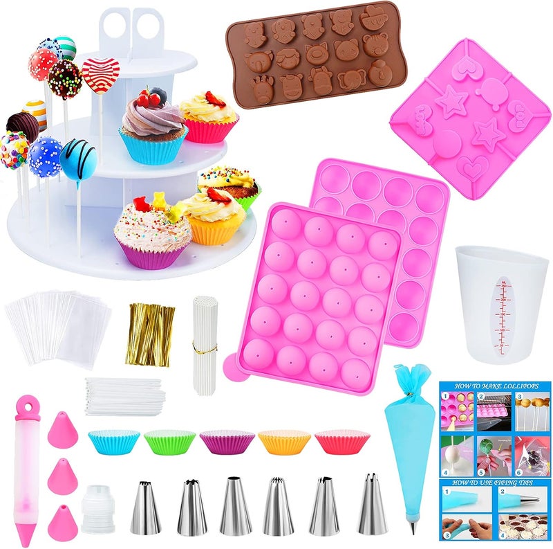 Ranchitel Cake Pop Maker Kit with 3 Silicone Mold Sets - 3 Tier Display Stand, Piping Tips and Coupler, Measuring Cup, Muffin Cupcakes, Decorating Pen, Lollipop Sticks, Candy Bags, Mothers Day Gifts for Mom - Image 1