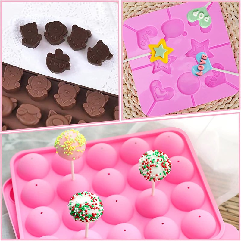 Ranchitel Cake Pop Maker Kit with 3 Silicone Mold Sets - 3 Tier Display Stand, Piping Tips and Coupler, Measuring Cup, Muffin Cupcakes, Decorating Pen, Lollipop Sticks, Candy Bags, Mothers Day Gifts for Mom - Image 5