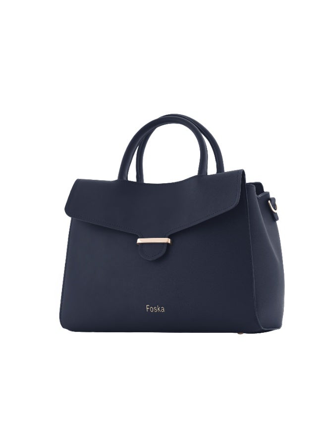Foska Women's Elegant Handbag - Dark Blue - Classic Crossbody & Shoulder Bag, Premium Leather - Image 2