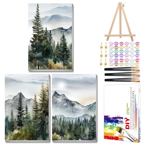 Mandun 3 Pack Paint by Numbers for Adult,Landscape Paint by Numbers Kit for Adults Beginners, DIY Mountain Acrylic Painting on Canvas for Home Wall Art Decor 7.8x11.8Inch - Image 1