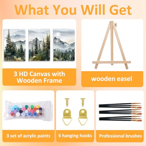 Mandun 3 Pack Paint by Numbers for Adult,Landscape Paint by Numbers Kit for Adults Beginners, DIY Mountain Acrylic Painting on Canvas for Home Wall Art Decor 7.8x11.8Inch - Image 4