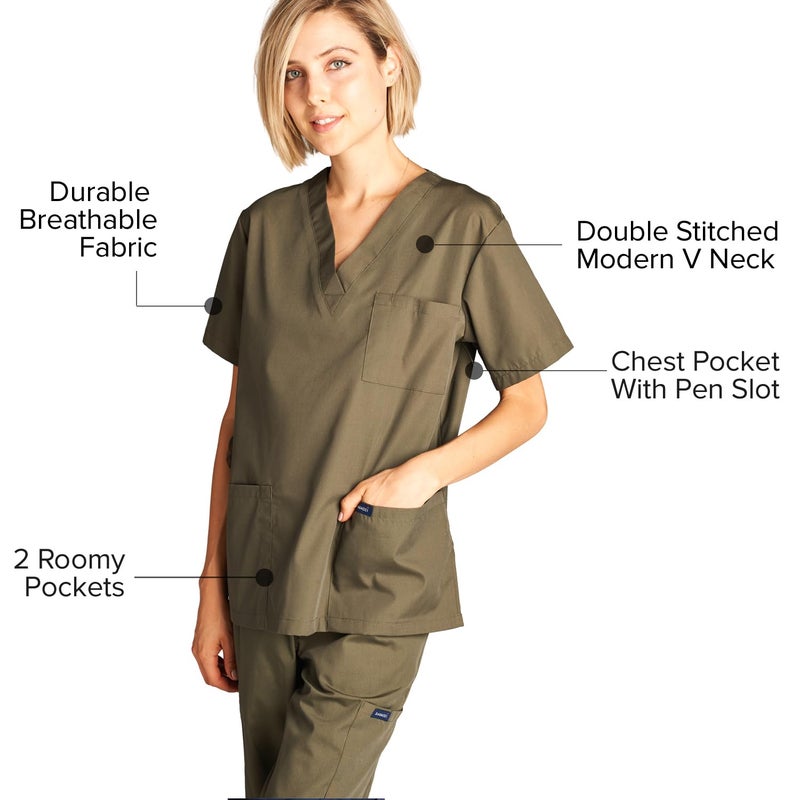 Dagacci Medical Uniform Womens Medical Scrub Set Shirt Top and Pant, Olive Green, Medium, - Image 5