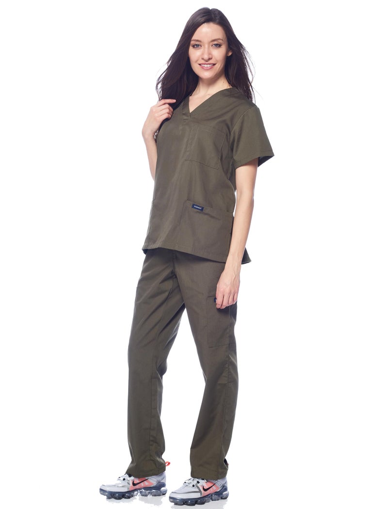 Dagacci Medical Uniform Womens Medical Scrub Set Shirt Top and Pant, Olive Green, Medium, - Image 3
