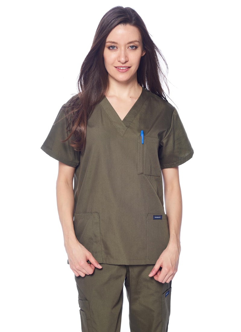 Dagacci Medical Uniform Womens Medical Scrub Set Shirt Top and Pant, Olive Green, Medium, - Image 4