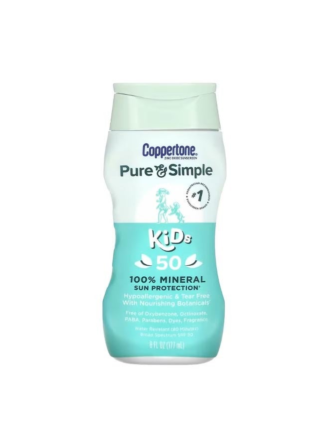 Coppertone Pure and Simple Kids 100 Mineral Sun Protection SPF 50 6 fl oz 177 ml - Image 1