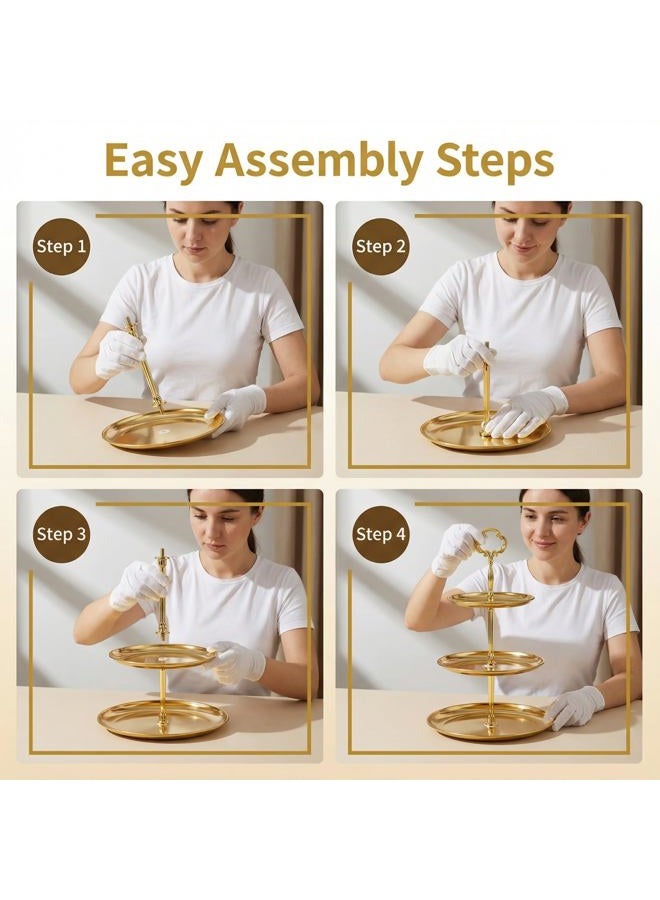 UPSTORE 1 Set Metal 3 Tier Sturdy Vintage Sunflower Shape Party Wedding Cupcake Fruit Food Plate Stand Centre Handle Fittings Round Drill Hardware Rod Dessert Platter Rack for Wedding Parties Favor Supply - Image 5