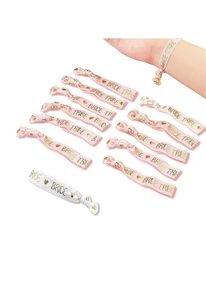 Generic - 11pcs Bride Tribe Hair Ties Bridesmaids Wrist Bands for Bachelorette Wedding Bridal Shower Bride to Be Party Favors(1 White + 10 Rose Gold) - Image 1