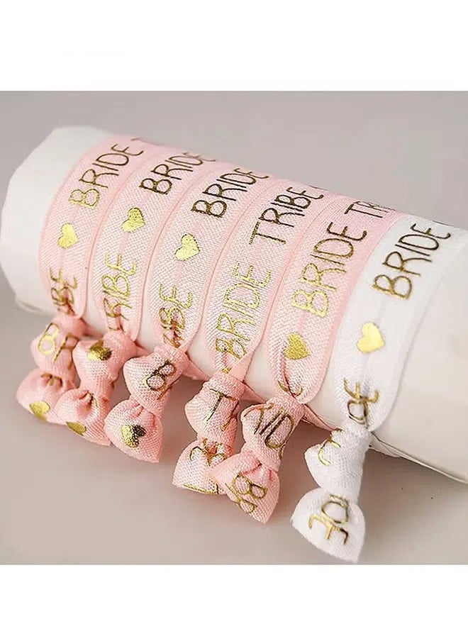Generic - 11pcs Bride Tribe Hair Ties Bridesmaids Wrist Bands for Bachelorette Wedding Bridal Shower Bride to Be Party Favors(1 White + 10 Rose Gold) - Image 1