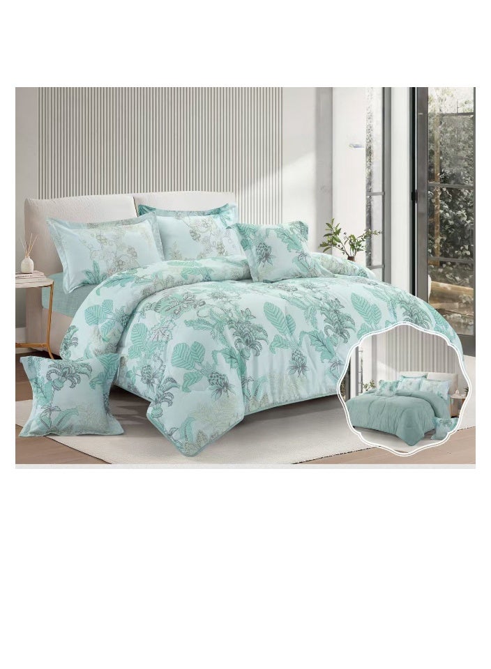 Blue Sky Luxurious Double bedspread made of 100% microfiber, reversible bed cover, double-filled duvet cover set, 6-piece sleeping set (filled duvet cover + fitted sheet + pillowcase + pillowcase). Bedspread measures 260 x 240 cm and duvet covers measure 200x200 cm (colors same as the picture) - Image 1