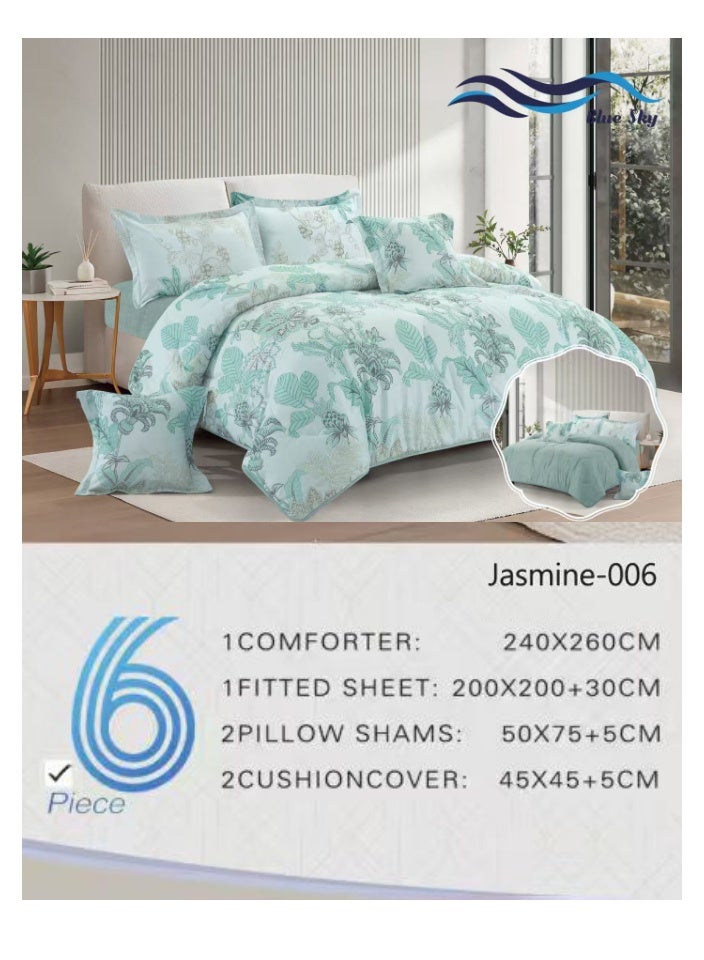 Blue Sky Luxurious Double bedspread made of 100% microfiber, reversible bed cover, double-filled duvet cover set, 6-piece sleeping set (filled duvet cover + fitted sheet + pillowcase + pillowcase). Bedspread measures 260 x 240 cm and duvet covers measure 200x200 cm (colors same as the picture) - Image 4