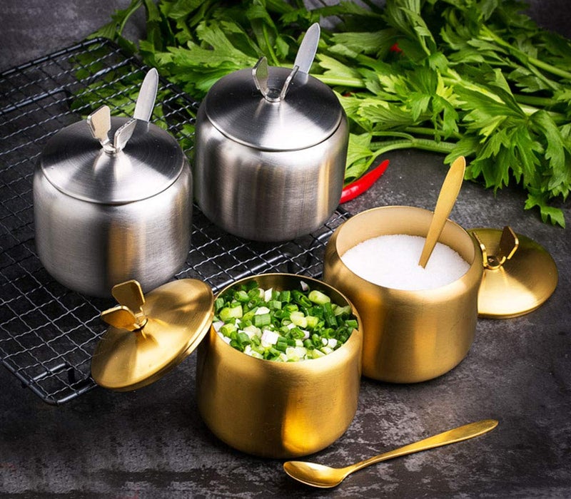Mozacona Stainless Steel Sugar Bowl Spice Jar Storage Seasoning Pot with Lid Spoon - Image 5