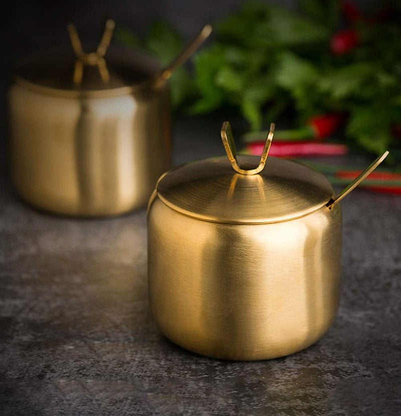Mozacona Stainless Steel Sugar Bowl Spice Jar Storage Seasoning Pot with Lid Spoon - Image 3
