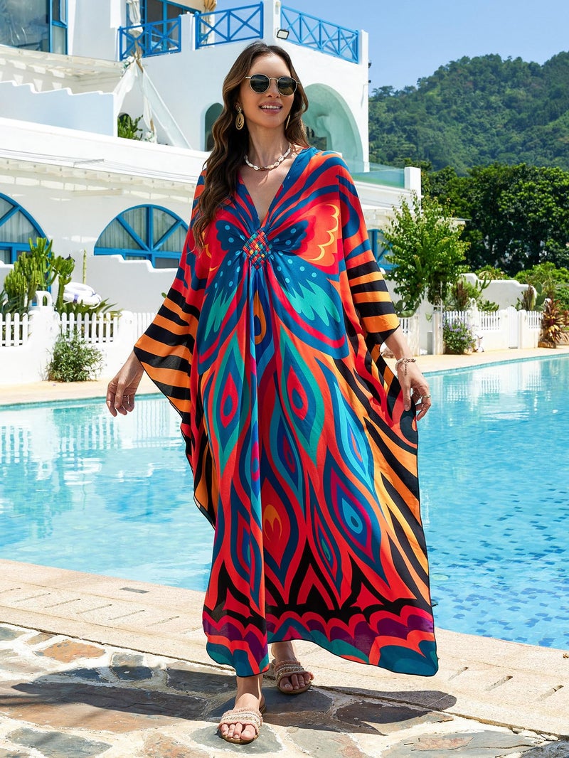 IMAGEKOPE Plus Size Kaftan Dress for Women - Lightweight V-Neck Beach Cover Up for Poolside, Resort, and Loungewear - Image 3