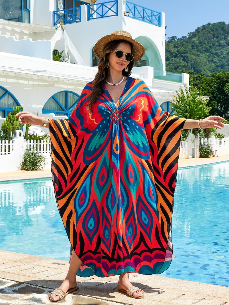 IMAGEKOPE Plus Size Kaftan Dress for Women - Lightweight V-Neck Beach Cover Up for Poolside, Resort, and Loungewear - Image 4