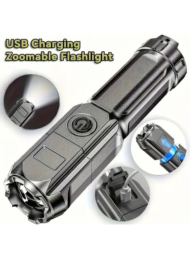 Rechargeable LED Flashlight 1pc Ultra Bright Zoomable 3 Modes USB Powered Portable For Camping Outdoor - Image 3