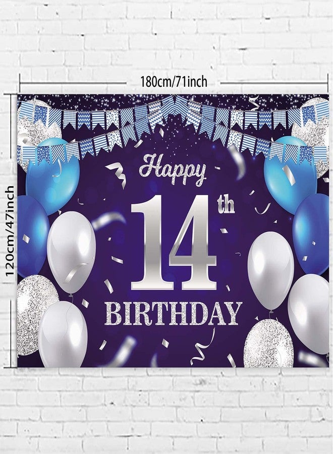 DZTRELFK Happy 14th Birthday Banner Backdrop Navy Blue Balloons Confetti Stripe Flag Light Spots Cheers to 14 Years Old Theme Decorations Decor for Girls Boys 14th Birthday Party Bday Supplies Glitter Silver - Image 3