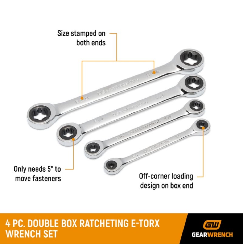 GearWrench مجموعة مفاتيح ربط مزدوجة من جيروينش 4 قطع E-Torx | 9224D - Image 3