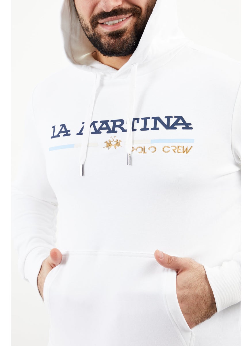 La Martina Men Hooded Neck Brand Logo Long Sleeves Sweatshirt, Optic White  - Image 2