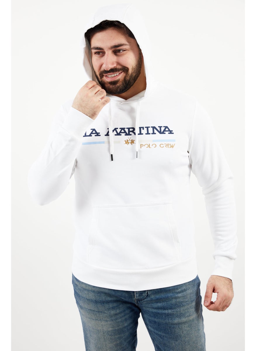 La Martina Men Hooded Neck Brand Logo Long Sleeves Sweatshirt, Optic White  - Image 1