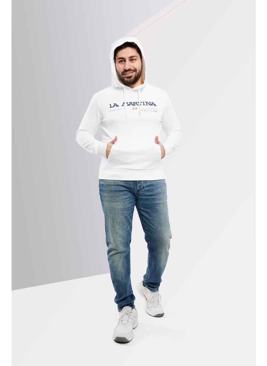 La Martina Men Hooded Neck Brand Logo Long Sleeves Sweatshirt, Optic White  - Image 4