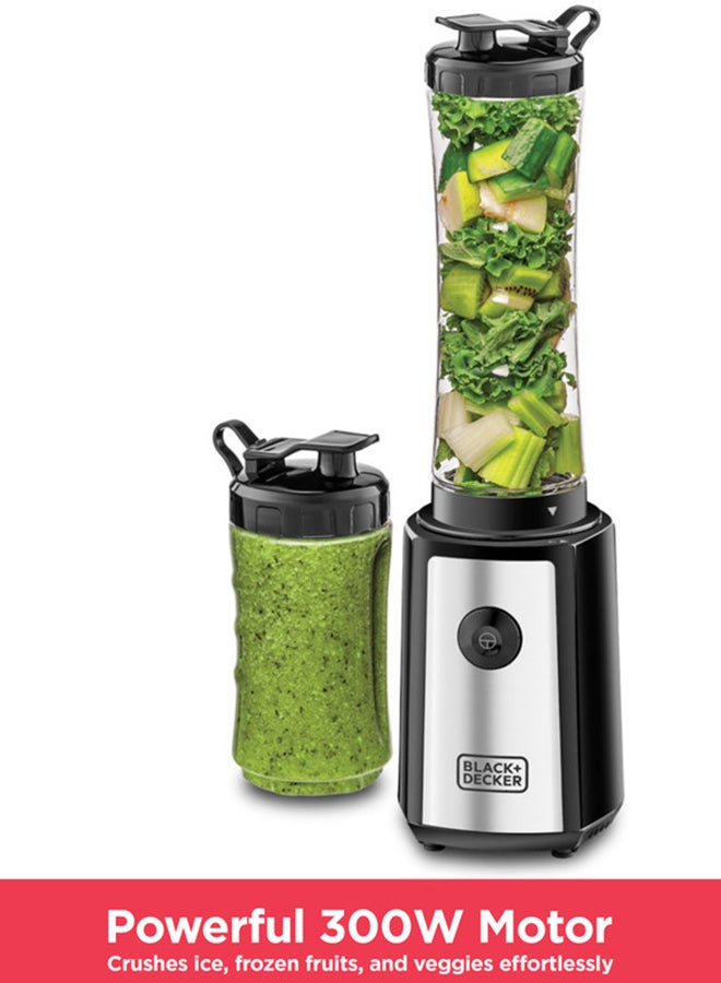 BLACK+DECKER Sports Blender/Smoothie Maker, 6-Piece Set with 500ml & 300ml BPA-Free Sports Bottles, 21,500 RPM Turbo Speed, Stainless Steel Blades for Ice & Frozen Fruits, 500 ml 300 W SBX300-B5 Black/Silver/Clear - Image 4