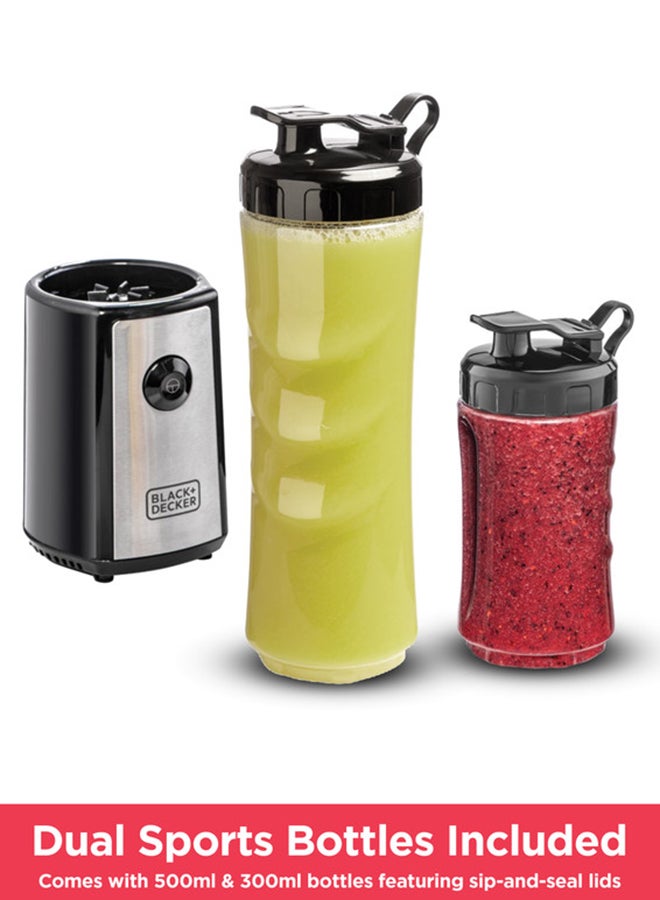 BLACK+DECKER Sports Blender/Smoothie Maker, 6-Piece Set with 500ml & 300ml BPA-Free Sports Bottles, 21,500 RPM Turbo Speed, Stainless Steel Blades for Ice & Frozen Fruits, 500 ml 300 W SBX300-B5 Black/Silver/Clear - Image 3
