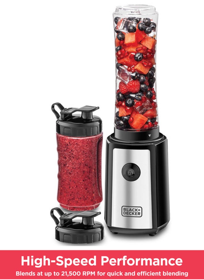 BLACK+DECKER Sports Blender/Smoothie Maker, 6-Piece Set with 500ml & 300ml BPA-Free Sports Bottles, 21,500 RPM Turbo Speed, Stainless Steel Blades for Ice & Frozen Fruits, 500 ml 300 W SBX300-B5 Black/Silver/Clear - Image 1