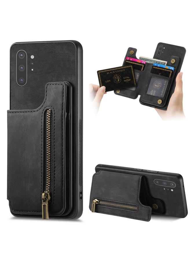 Green Tiger For Samsung Galaxy Note10+ Retro Leather Zipper Wallet Back Phone Case(Black)