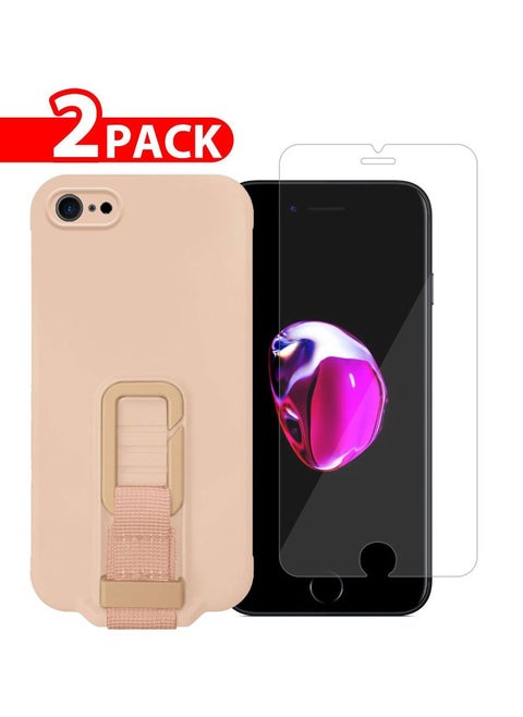 2 Pack For iPhone SE 2022 Case Cover And Screen Protector With Strap And Adjustable Grip Case Pink