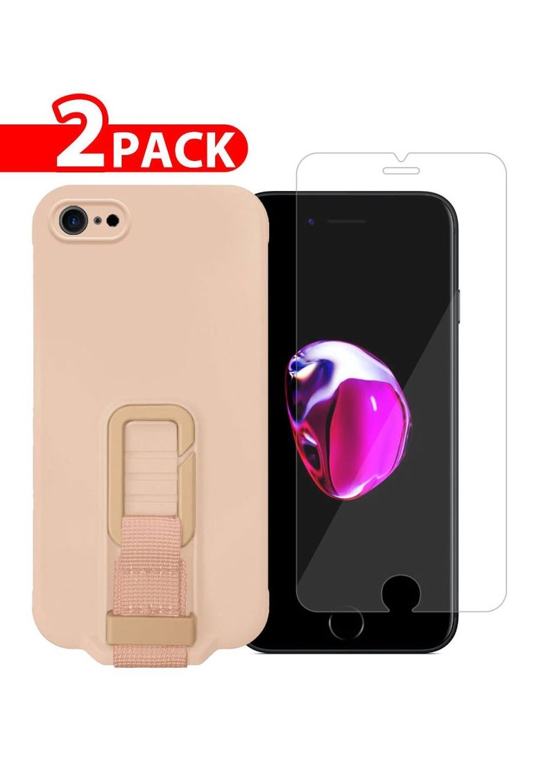 CATANES 2 Pack For iPhone SE 2022 Case Cover And Screen Protector With Strap And Adjustable Grip Case Pink  - Image 1