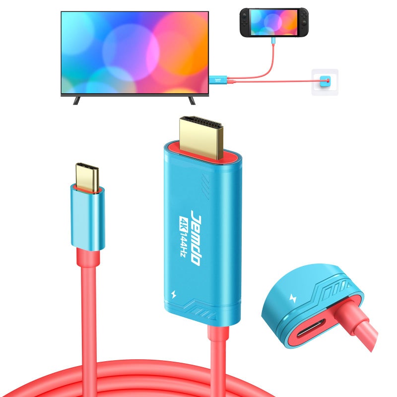 JEMDO Switch 2 Dock HDMI Cable4K144Hz 48GbpsUSB C to HDMI 21100W PD Play While Charging66 ftPortable Travel TV Adapter Compatible with Nintendo Switch 2Only Below V21002017OLED - Image 2